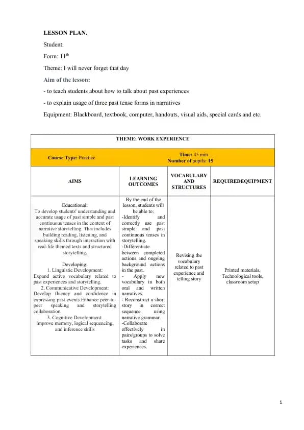 lesson plan theme-I will never forget that day