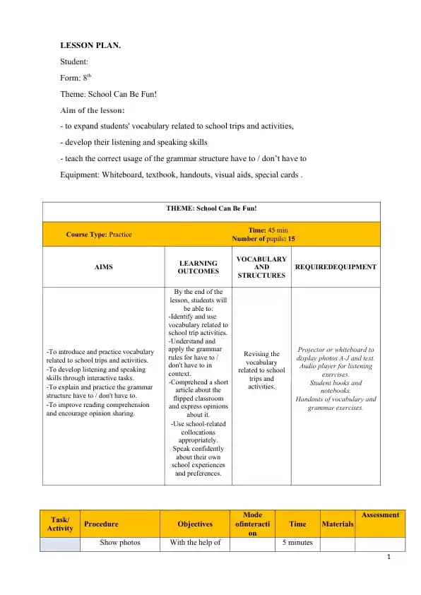 school can be fun lesson plan