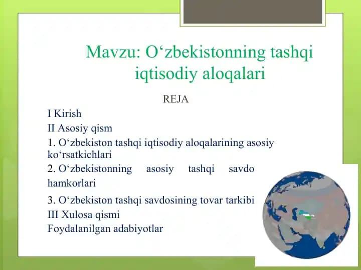 O‘zbekistonning tashqi iqtisodiy aloqalari
