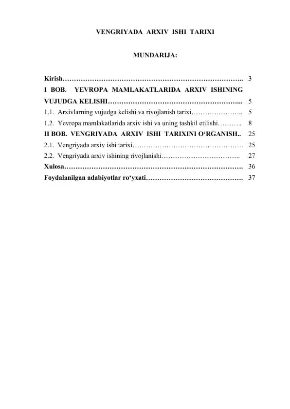 Vengriyada Arxiv Ishi Tarixi