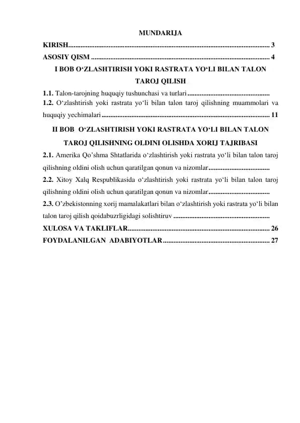 O‘ZLASHTIRISH YOKI RASTRATA YO‘LI BILAN TALON  TAROJ QILISH