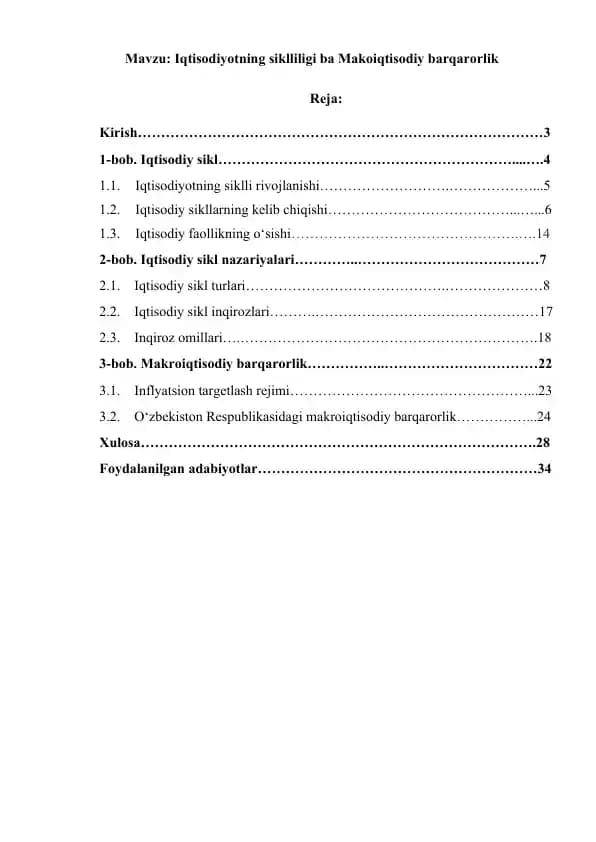 Iqtisodiyotning siklliligi ba Makoiqtisodiy barqarorlik