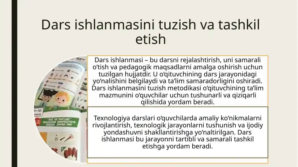 Dars ishlanmasini tuzish va tashkil etish
