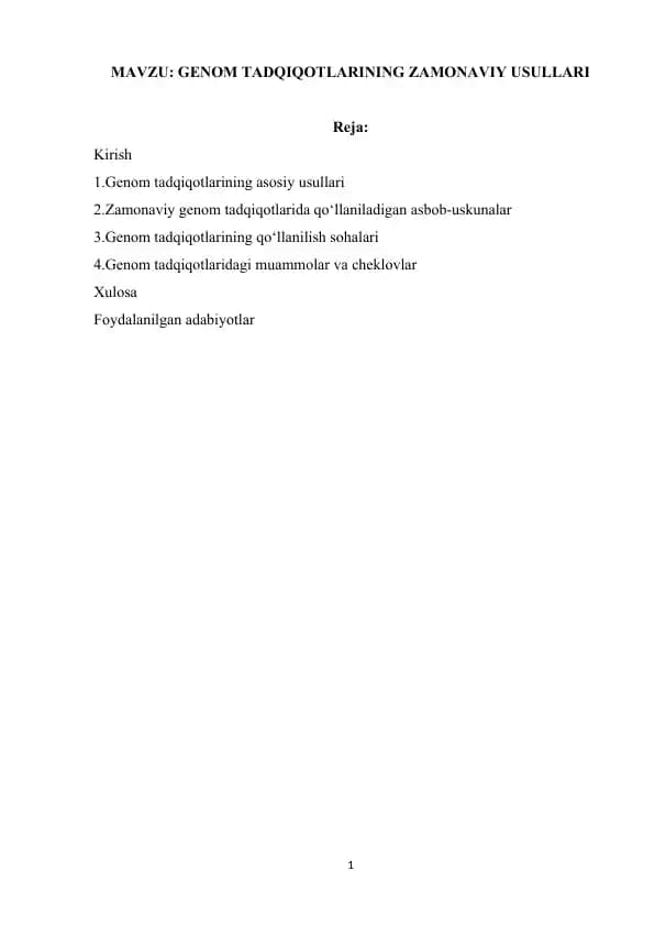 GENOM TADQIQOTLARINING ZAMONAVIY USULLARI
