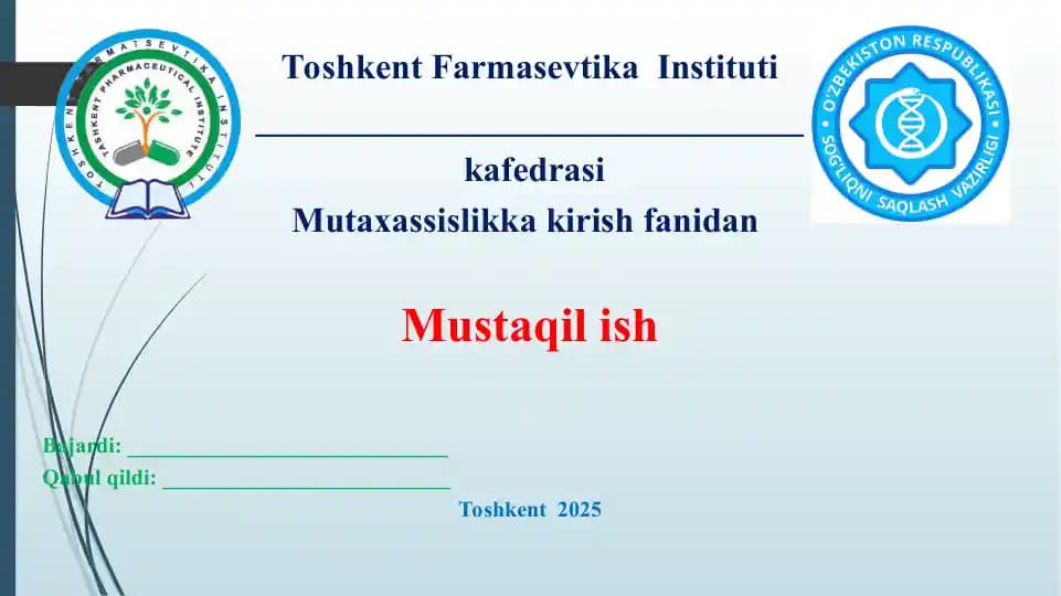 12. O'zbekistonda farmasevtik ishlab chiqarish korxonalari va ularning turlari. Taqdimot 12 bet.
