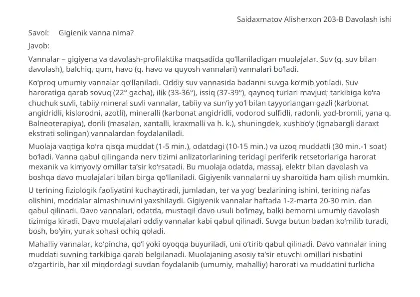 DPM da GIGIEYENIK VANNA QABUL QILISH ALGORITMI
