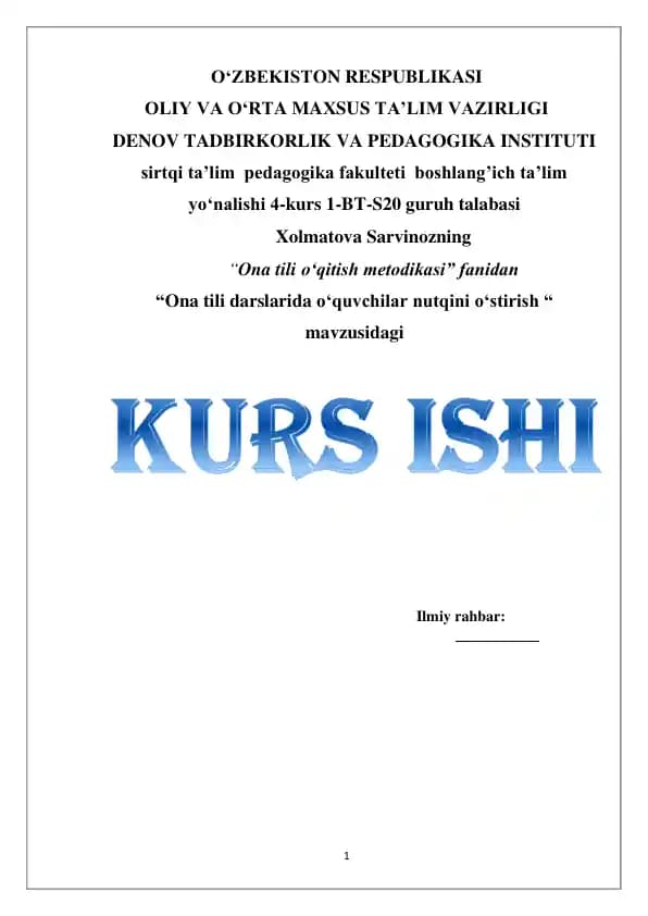 Ona tili darslarida o‘quvchilar nutqini o‘stirish