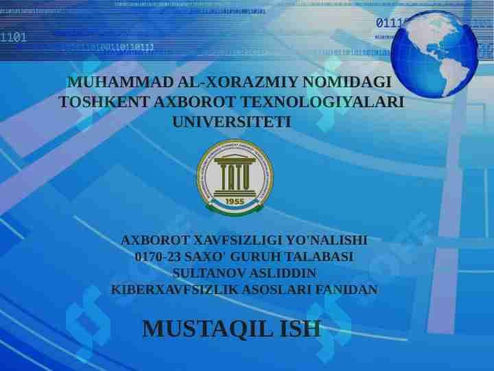 Axborot xavfsizligi sohasidagi ish boshlash