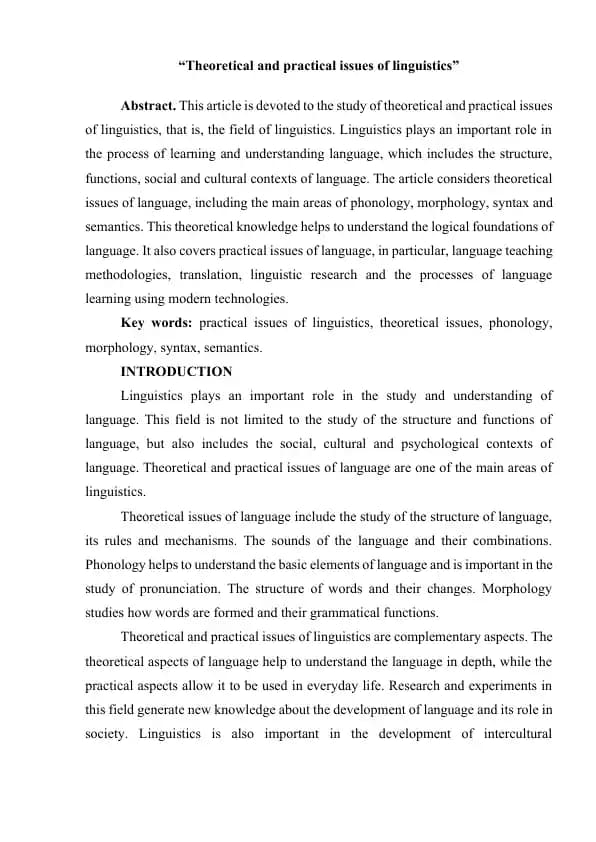 Theoretical and practical issues of linguistics
