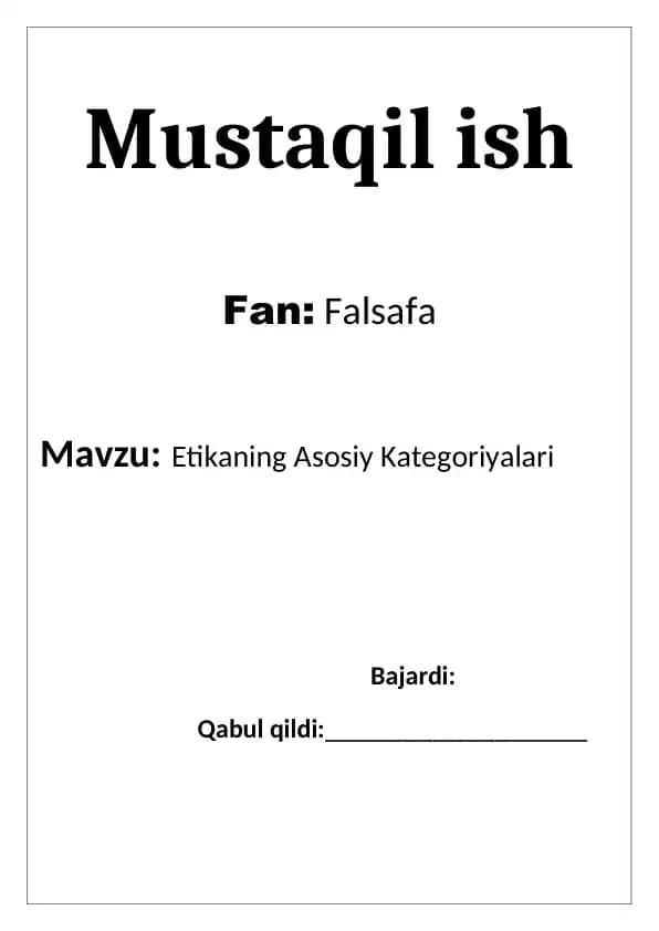 Etikaning Asosiy Kategoriyalari