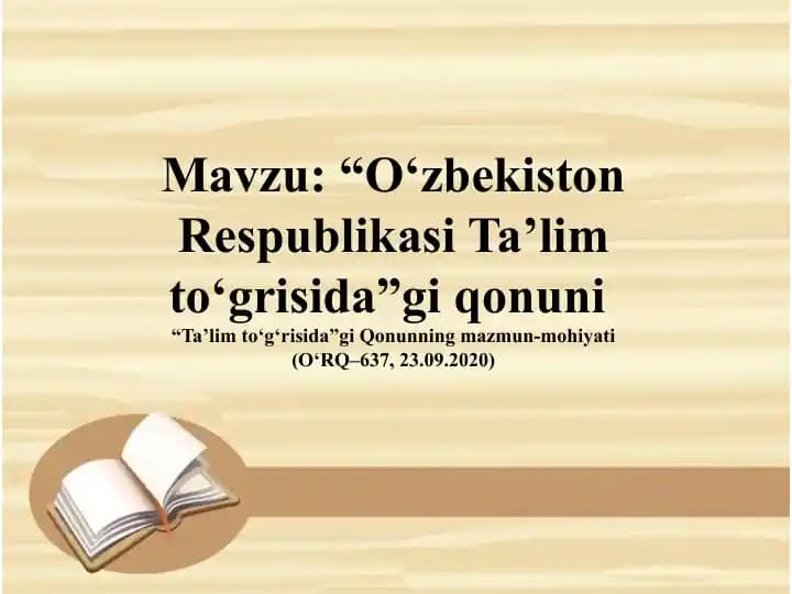 O'zb Resi Ta'lim to'grisidagi qonuni
