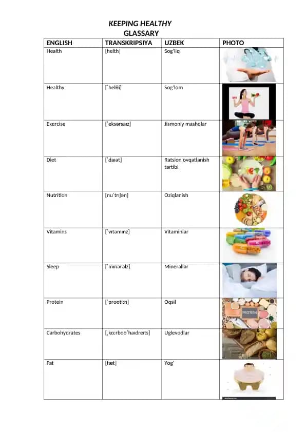 Keeping healthy glossary