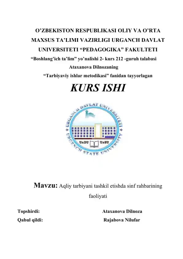 Aqliy tarbiyani tashkil etishda sinf rahbarining faoliyati