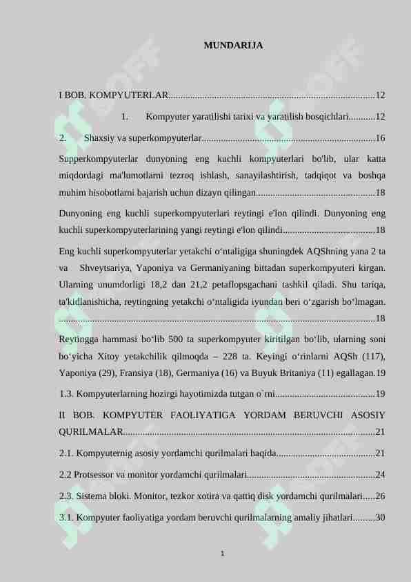 Kompyuterlar va ularning asosiy qurilmalari