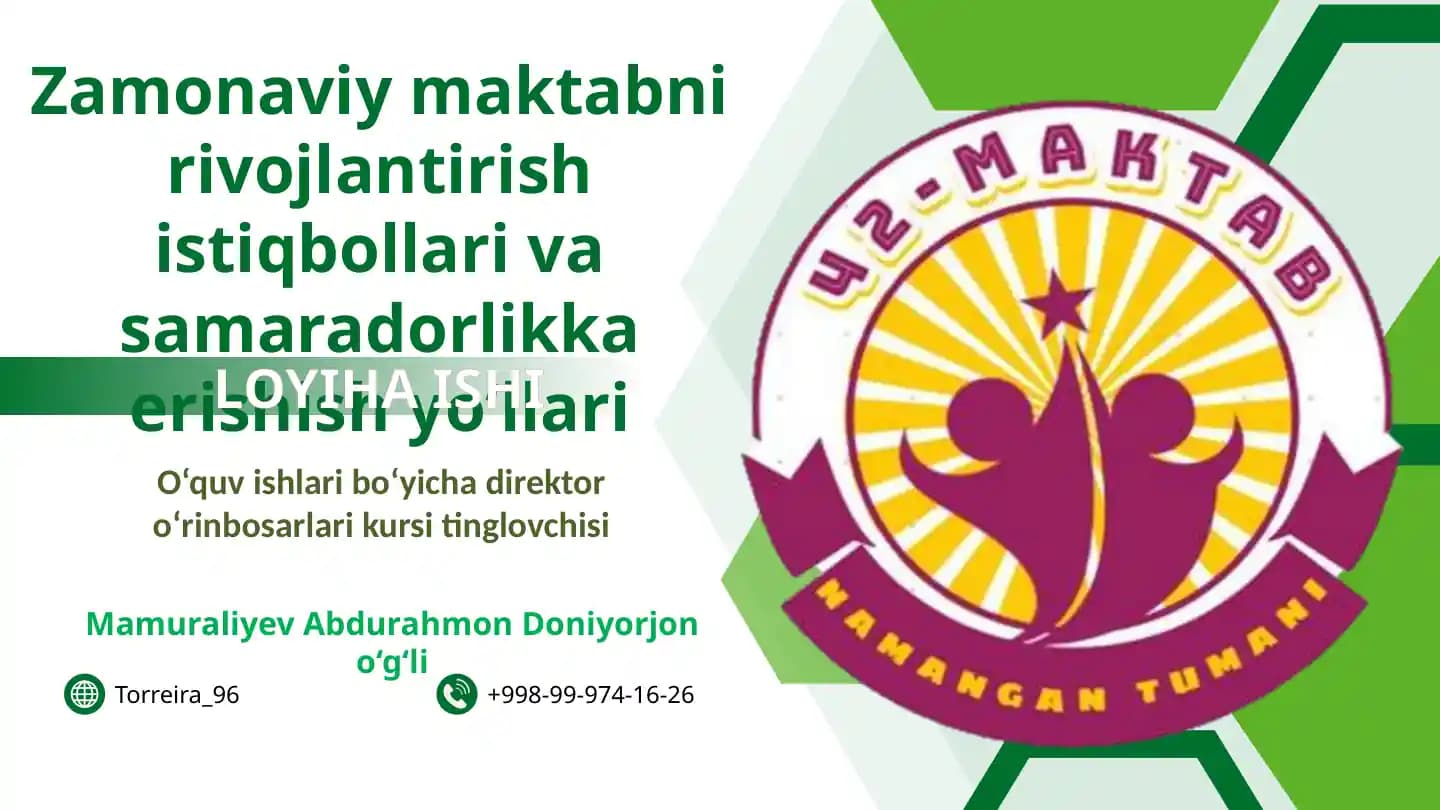 O'IBDO' uchun malaka oshirish loyiha ishi taqdimoti
