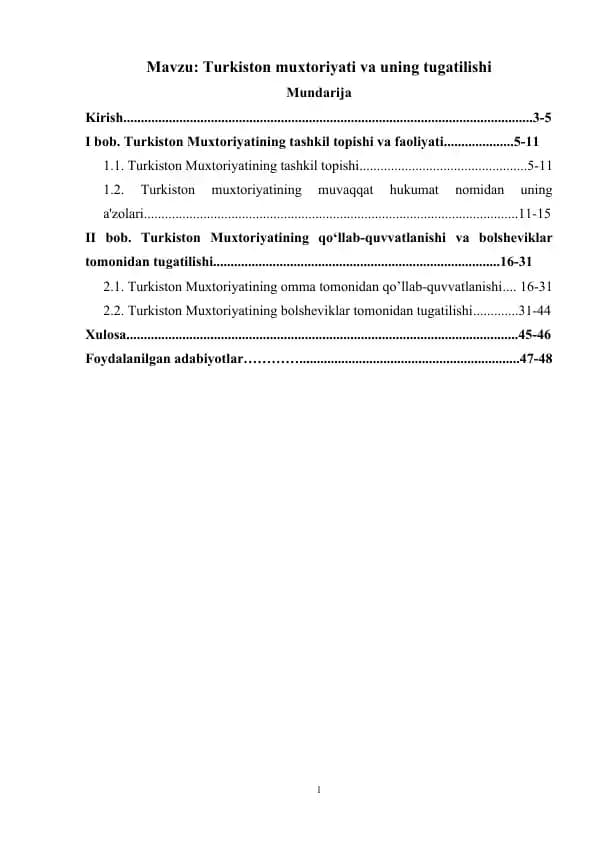 Turkiston muxtoriyati va uning tugatilishi