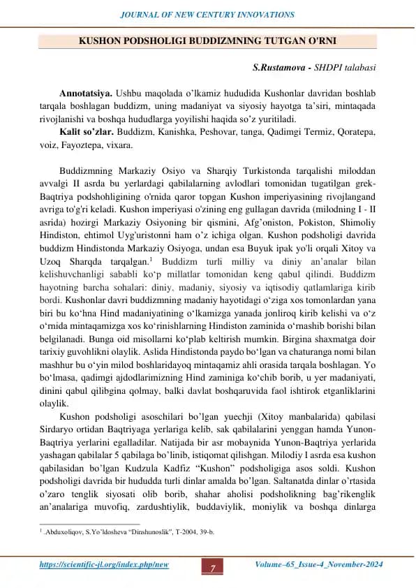 Kushon Podsholigi Buddizmning Tutgan O'rni