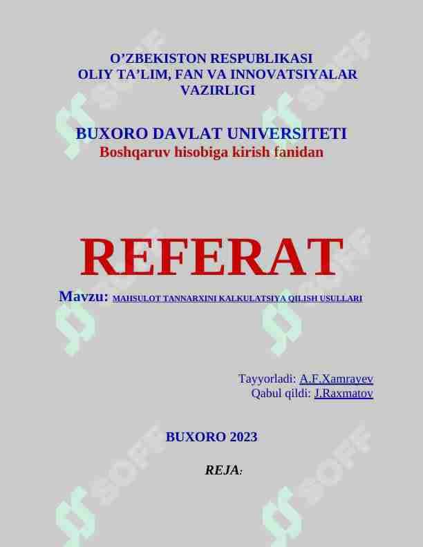 Mahsulot tannarxini hisoblash usullari
