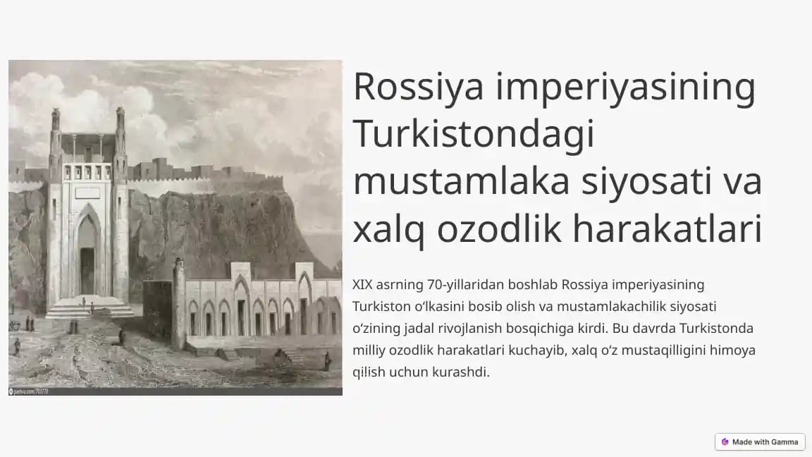 Rossiya imperiyasining Turkistondagi mustamlaka siyosati va xalq ozodlik harakatlari