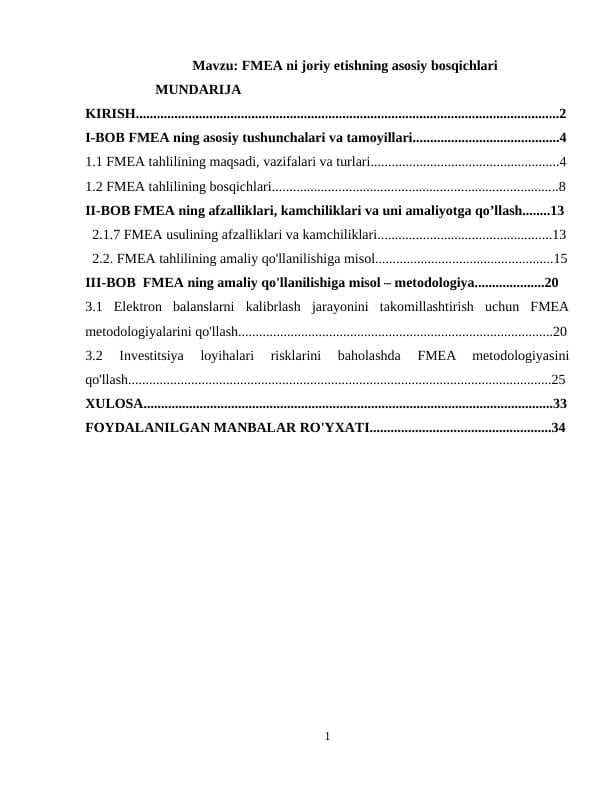 FMEA ni joriy etishning asosiy bosqichlari