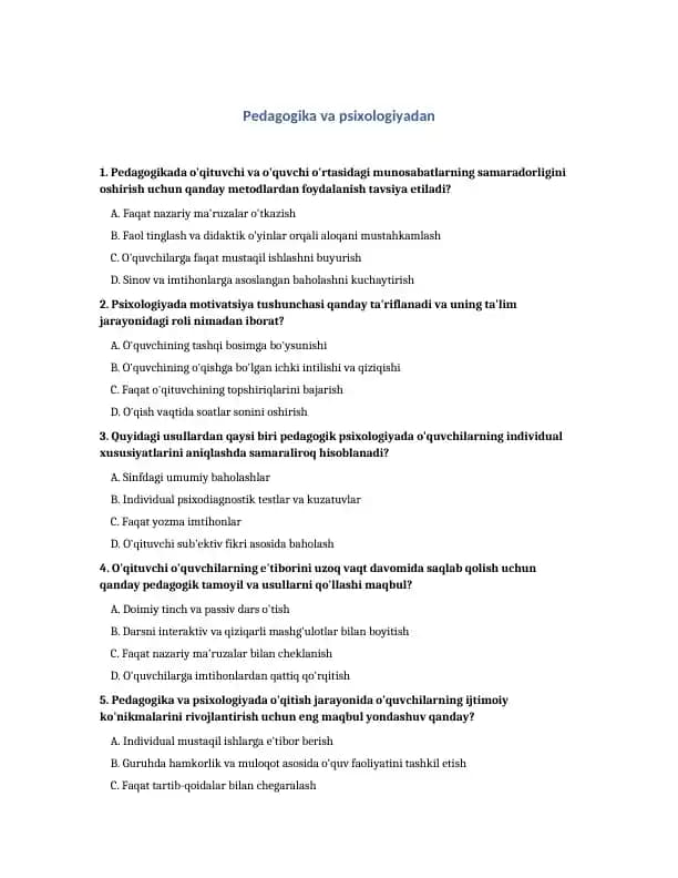 Pedagogika va psixologiyadan