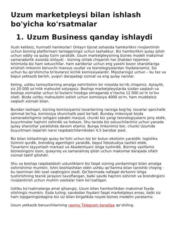 Uzum marketda savdo qilish bo'yicha qo'llanma