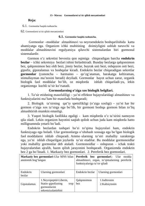 Gormonlarni tasir qilish mehanizmi