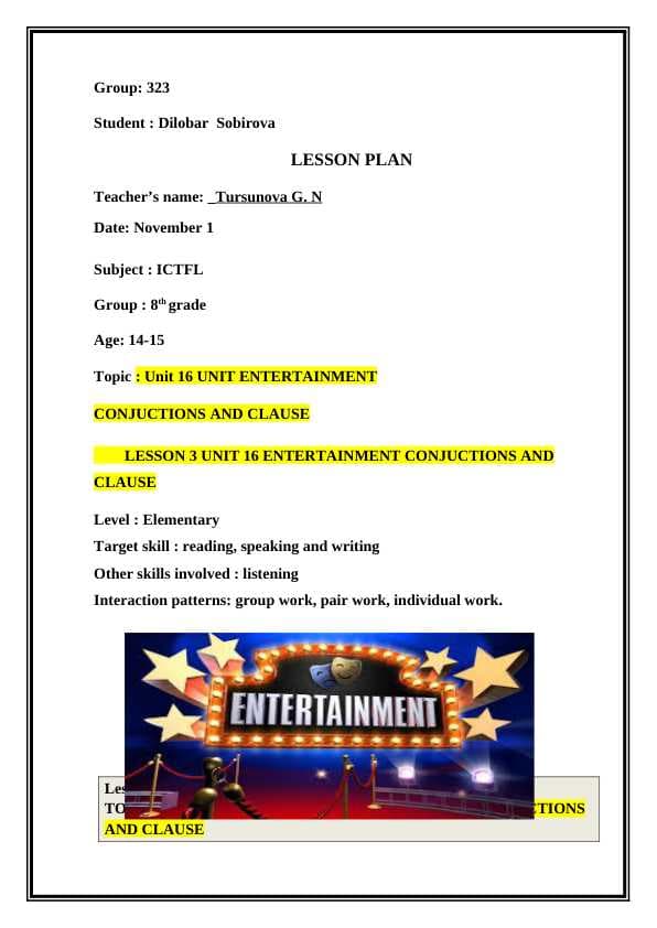 ENTERTAINMENT  CONJUCTIONS AND CLAUSE