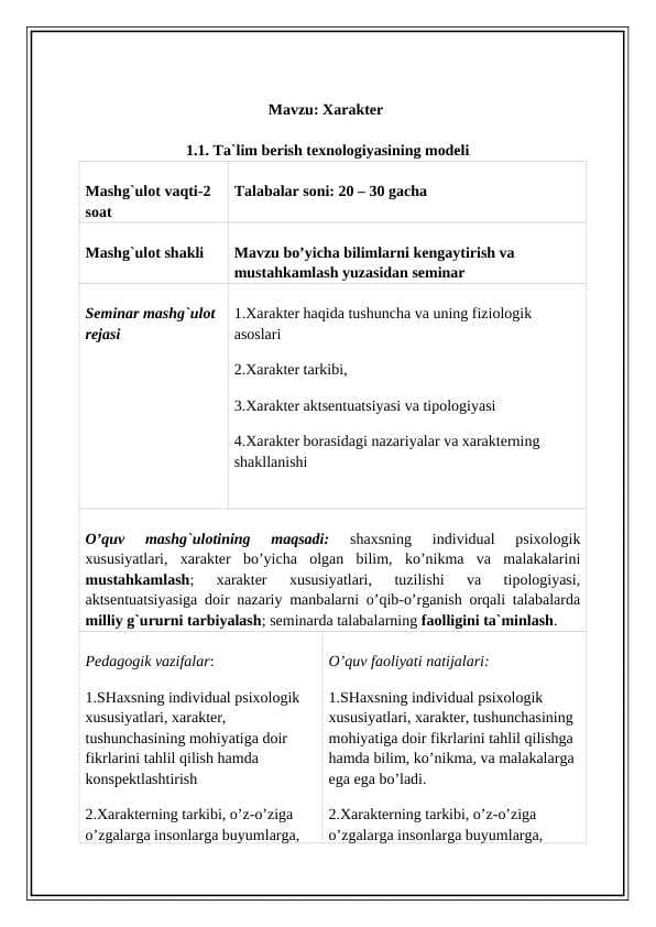 Xarakter seminar ishlanmasi