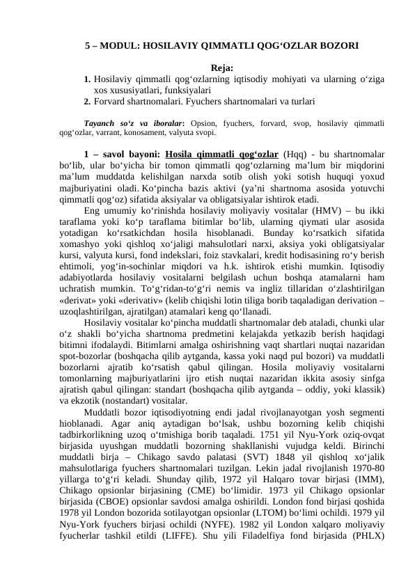 Hosilaviy qimmatli qog'ozlar bozori