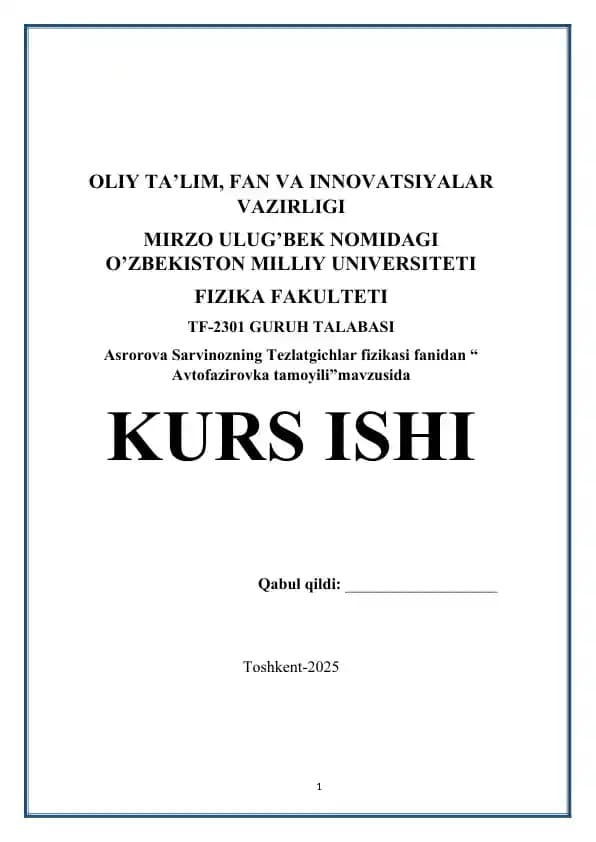 “Avtofazirovka tamoyili” mavzusida KURS ISHI