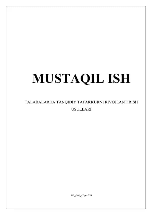 Tanqidiy tafakkur rivojlantirish usullari