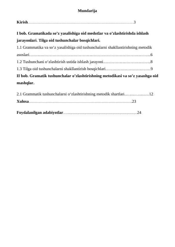 Grammatik tushunchalarni o‘zlashtirishning metodik shartlari mavzusidagi