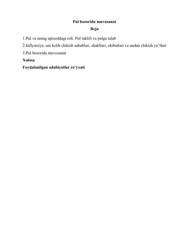 Pul bozorida muvozanat