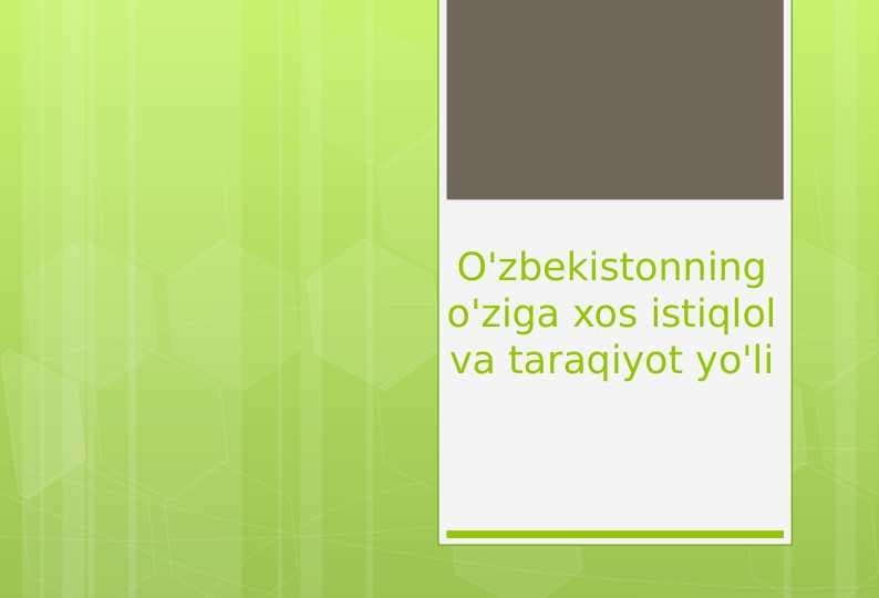 O'zbekistonning o'ziga xos istiqbol va taraqqiyot yo'li