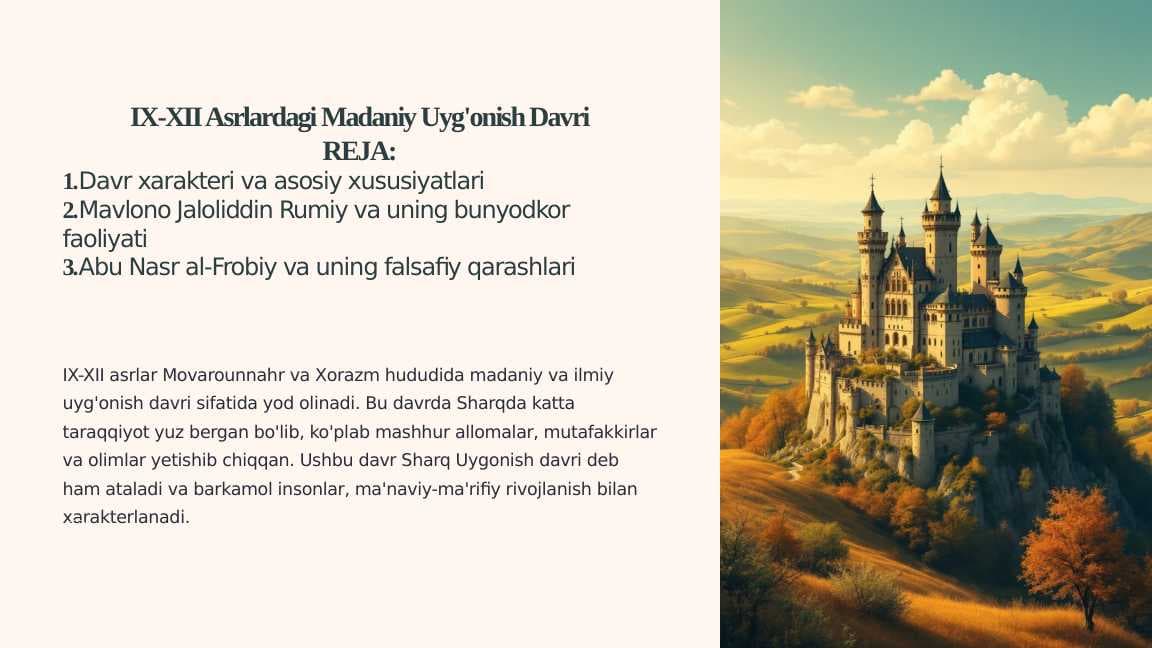 IX-XII Asrlardagi Madaniy Uyg'onish Davri