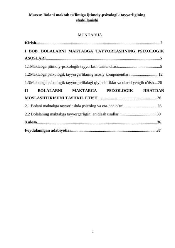 Bolani maktab ta'limiga ijtimoiy-psixologik tayyorligining shakillanishi