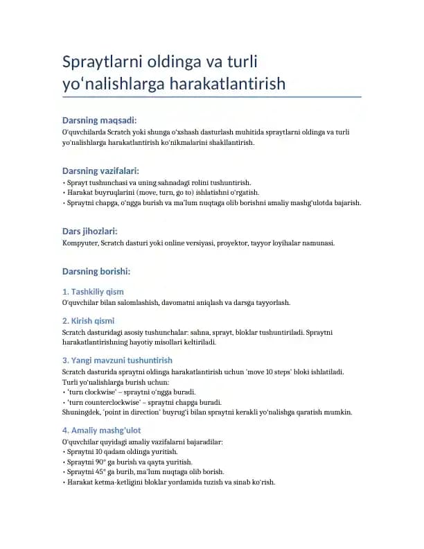 Spraytlarni oldinga va turli yo‘nalishlarga harakatlantirish