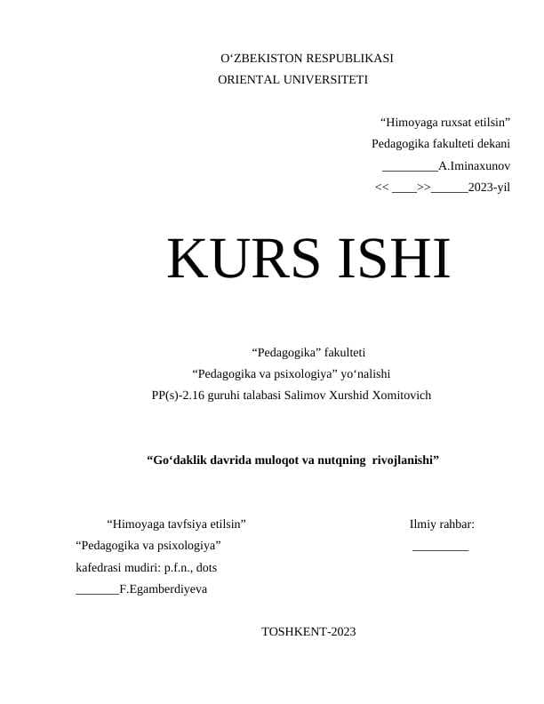 go'daklik davrida muloqot va nutqning rivojlanishi