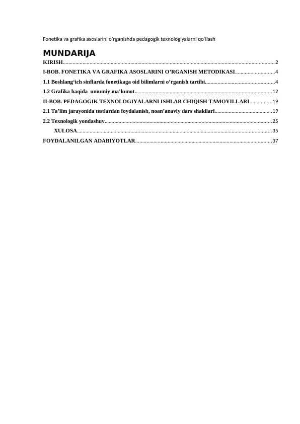 Fonetika va grafika asoslarni oʻrganishda  pedagogik texnologiyalar