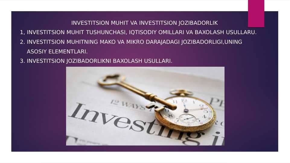 Investitsion muhit va investitsion jozibadorlik