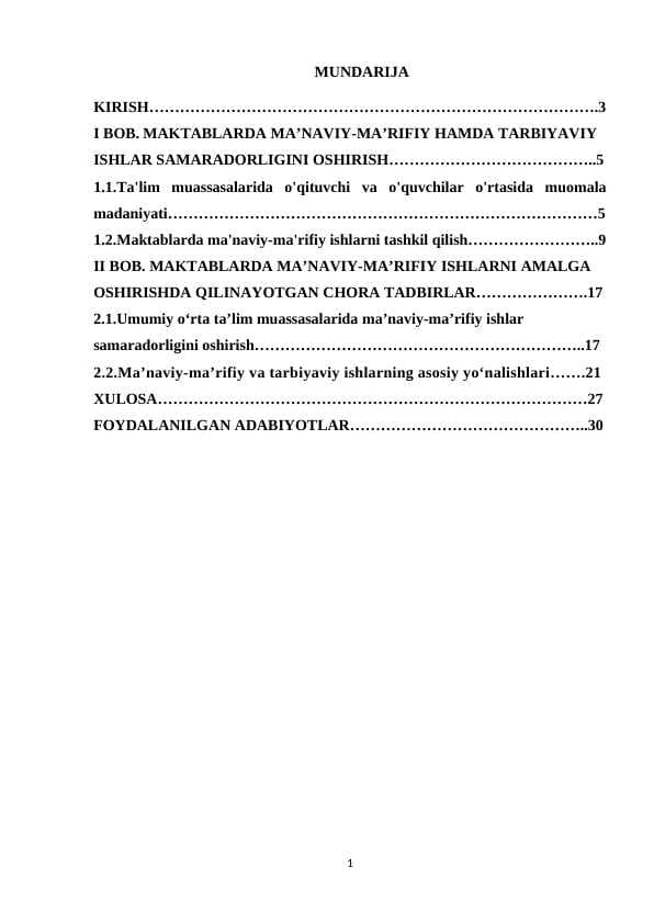 Maktabda manaviy va maʼrifiy ishlarni tashkil qilish