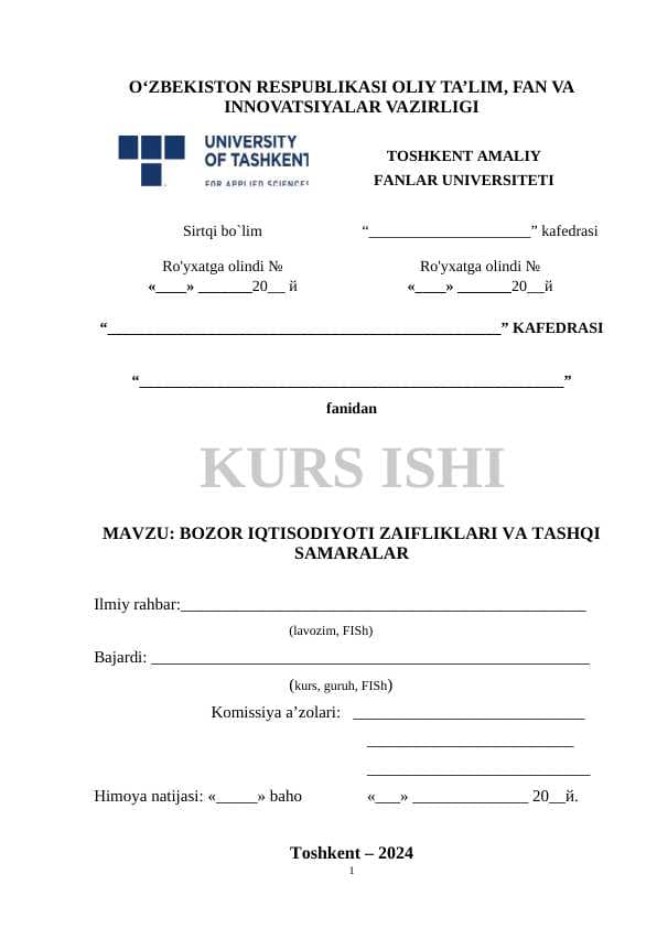 Bozor iqtisodiyoti zaifliklari va tashqi samaralar