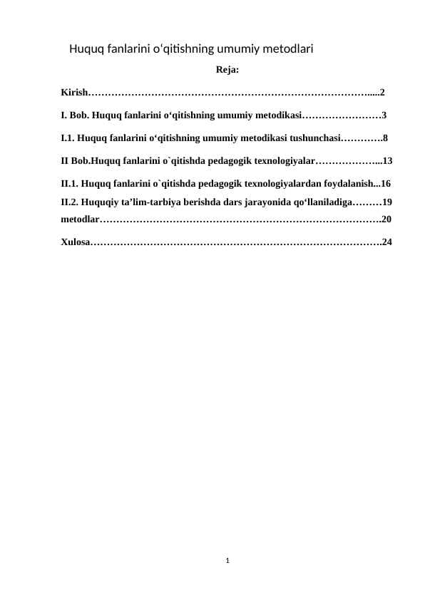 Huquq fanlarini oʻqitishning umumiy metodlari