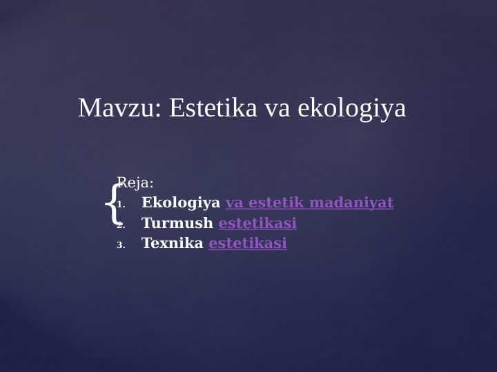 Estetika va Ekalogiya