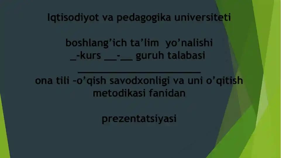 Prezentatsiya mahsuloti "Hozirgi O'zbek adabiy tili va shevalarlari"
