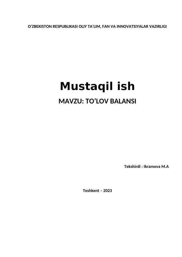 TO‘LOV BALANSI