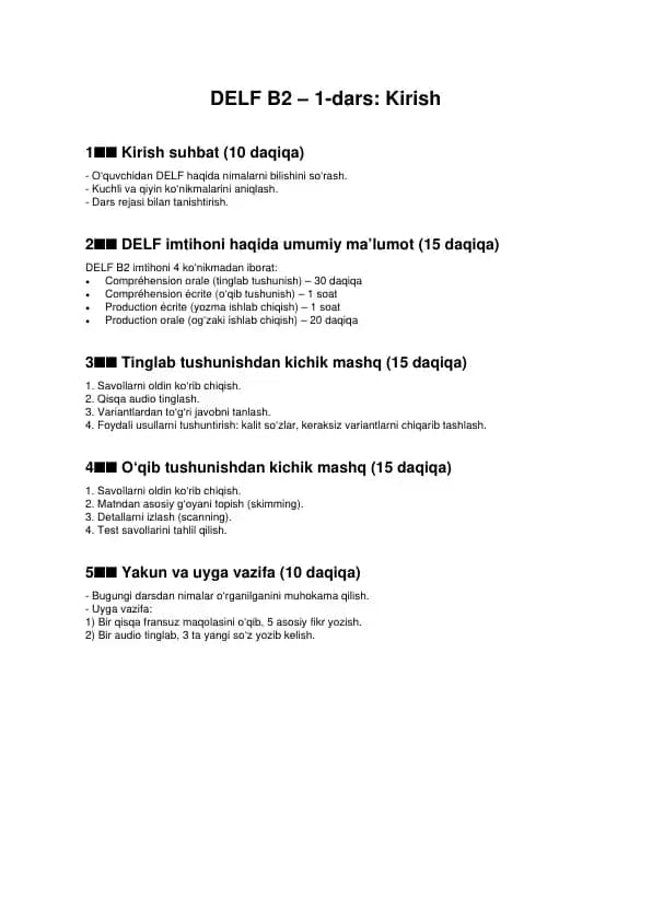 DELF B2 – 1-dars: Kirish