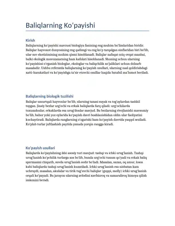 Baliqlarning Ko‘payishi