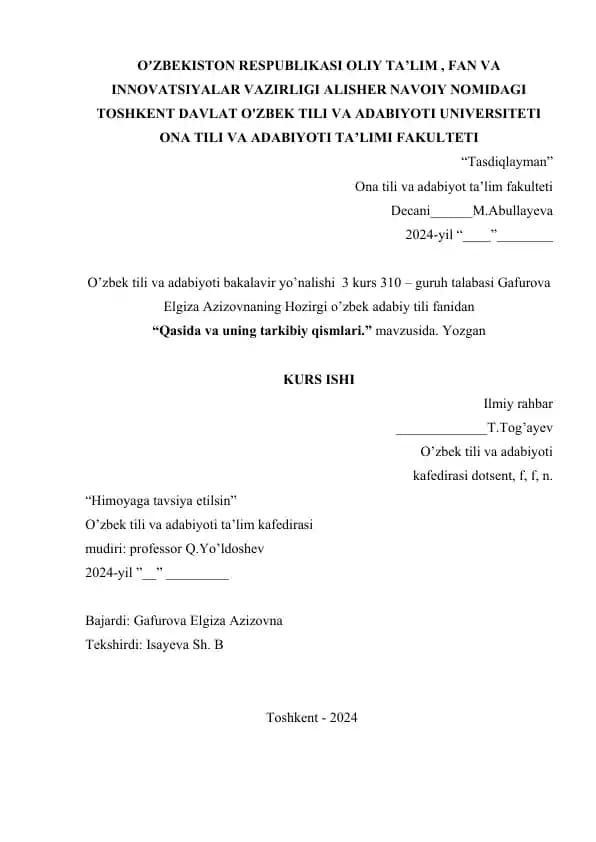 Qasida va uning tarkibiy qismlari